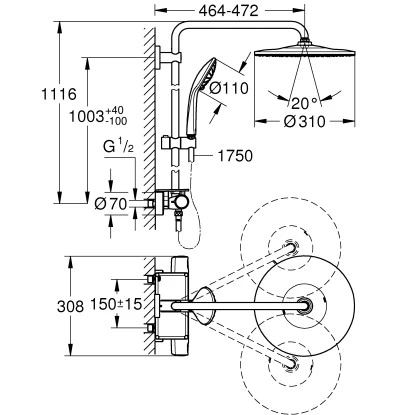 Grohe QuickFix Duschsystem Vitalio 310 Mit Thermostatbatterie Für Die Wandmont. 6 Grohe QuickFix Duschsystem Vitalio 310 Mit Thermostatbatterie Für Die Wandmont. – Bild 6