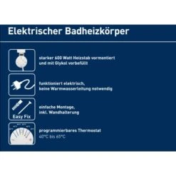 Elektrischer Badheizkörper Wuppertal Mit Programmierbarem Thermostat 600 W -Garten Verkauf 4007871151554 A02 010819